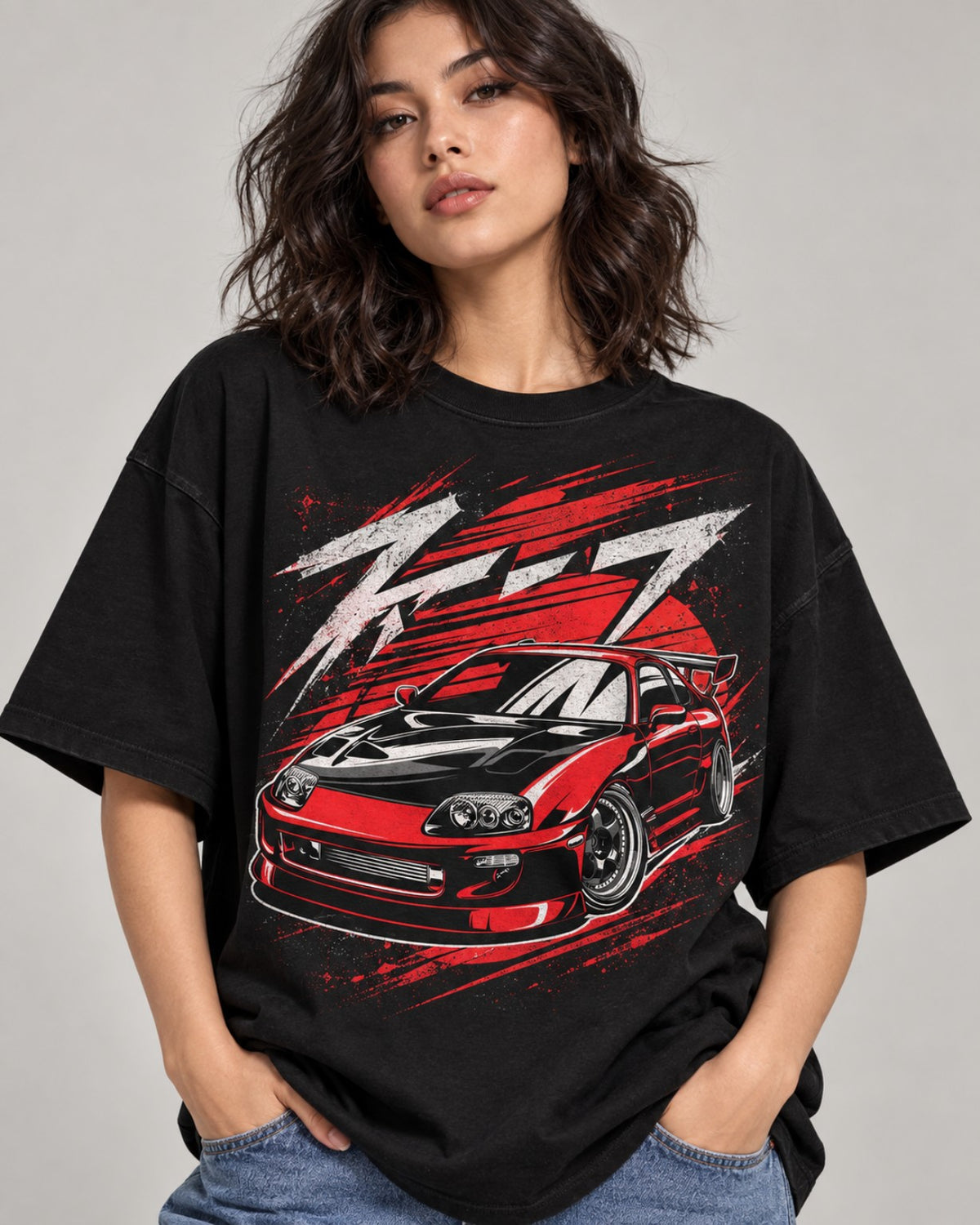 Midnight Run Racing women oversized black T-shirt front close-up