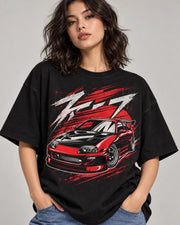 Midnight Run Racing women oversized black T-shirt front close-up