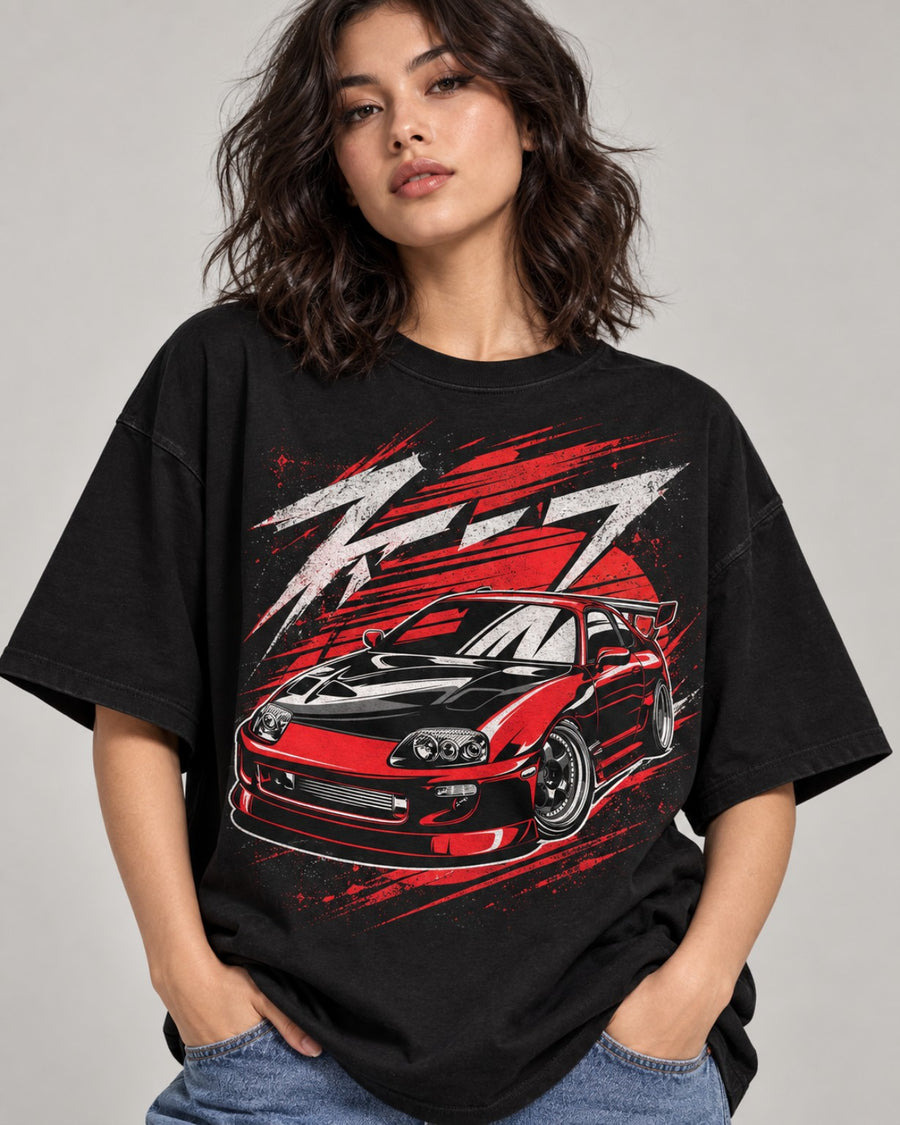 Midnight Run Racing women oversized black T-shirt front close-up