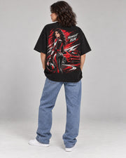 Midnight Run Racing women oversized black T-shirt full back
