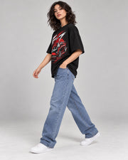 Midnight Run Racing women oversized black T-shirt side pose