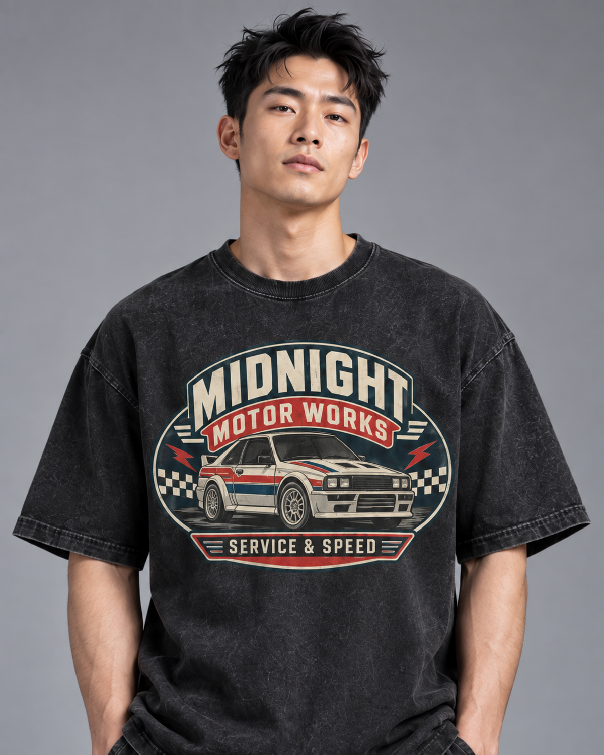 MIDNIGHT MOTOR WORKS oversized T-shirt — Close-up