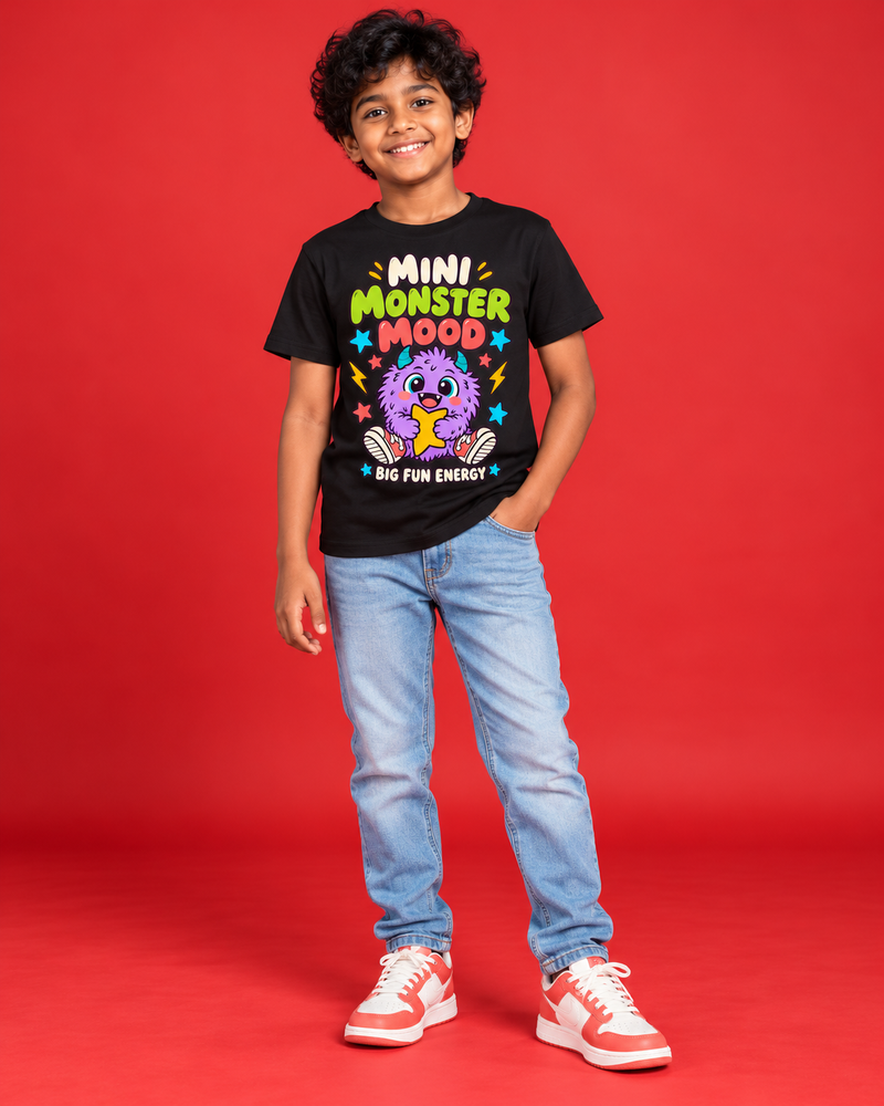 MINI MONSTER MOOD — KIDS BLACK T-SHIRT