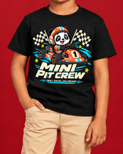 Mini Pit Crew black kids tee closeup