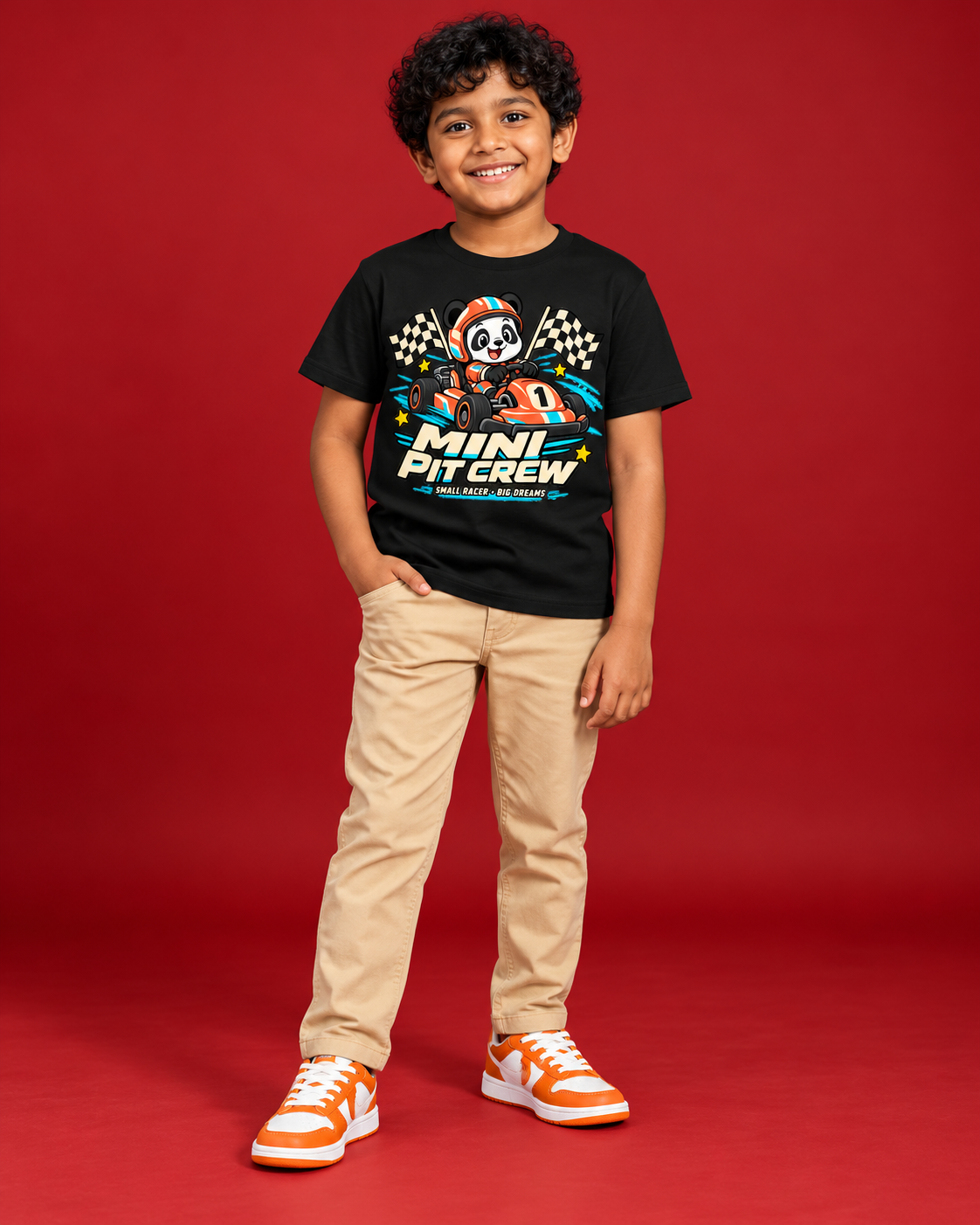 Mini Pit Crew black kids tee front