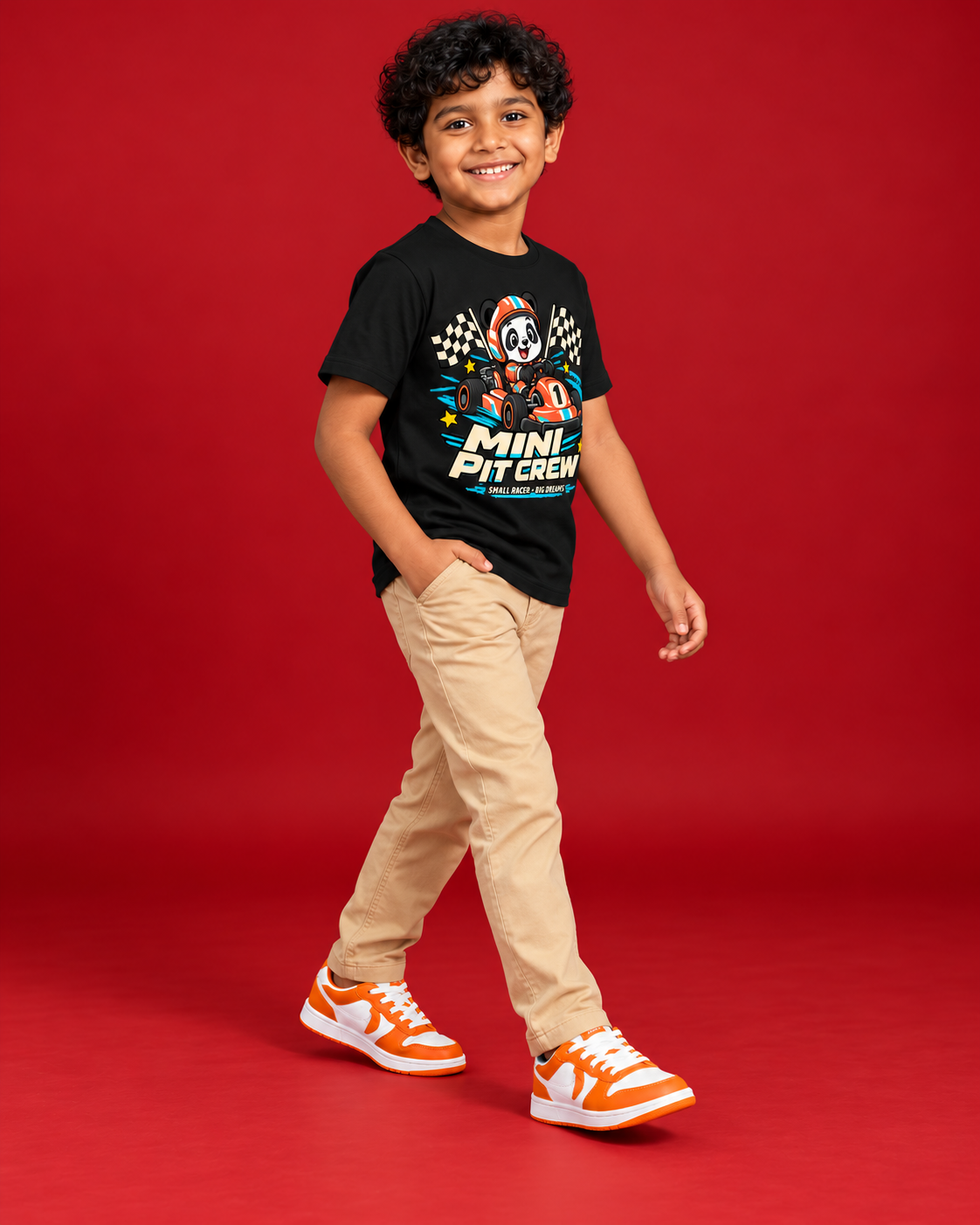 Mini Pit Crew black kids tee side