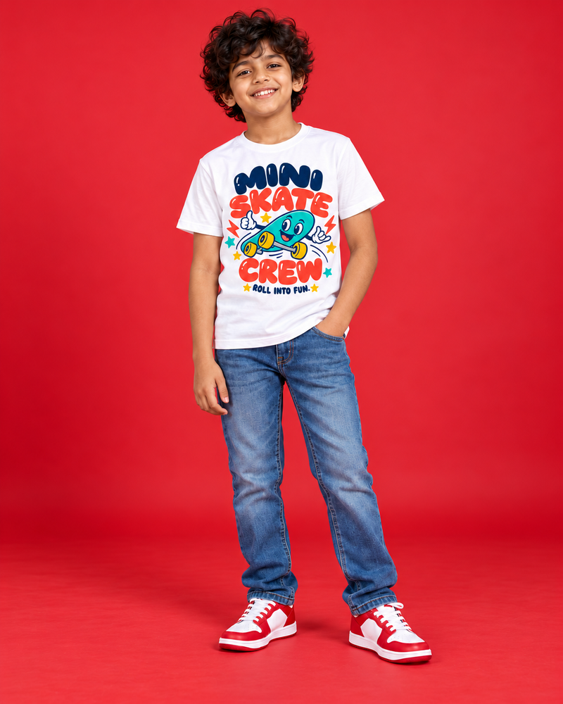 MINI SKATE CREW — KIDS WHITE T-SHIRT