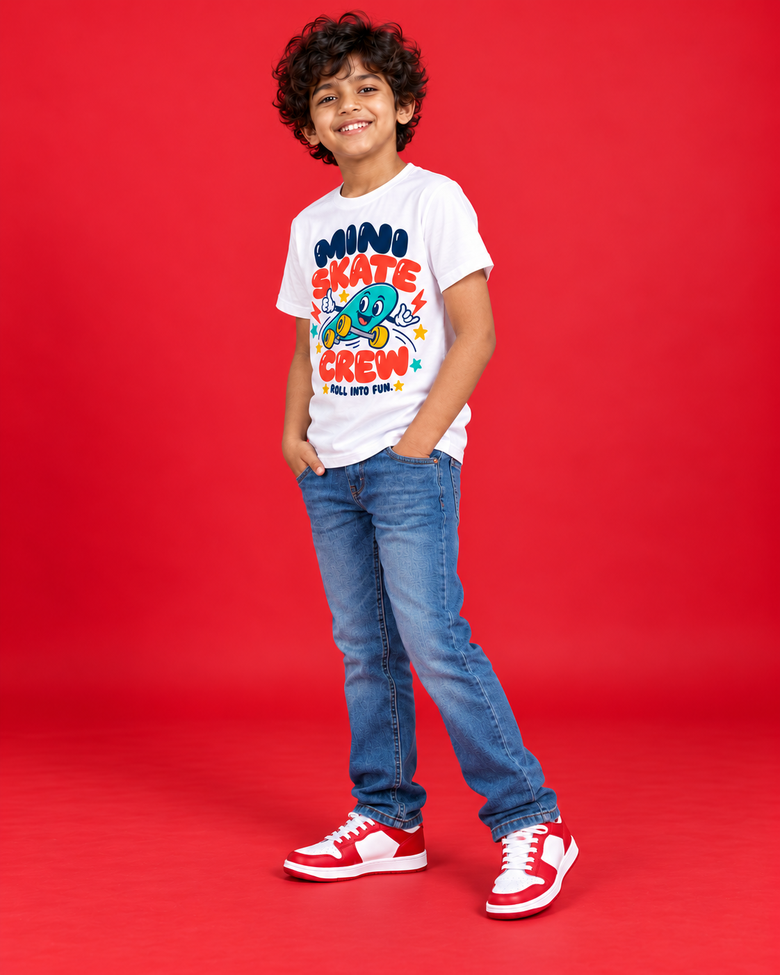 Mini Skate Crew white kids tee side