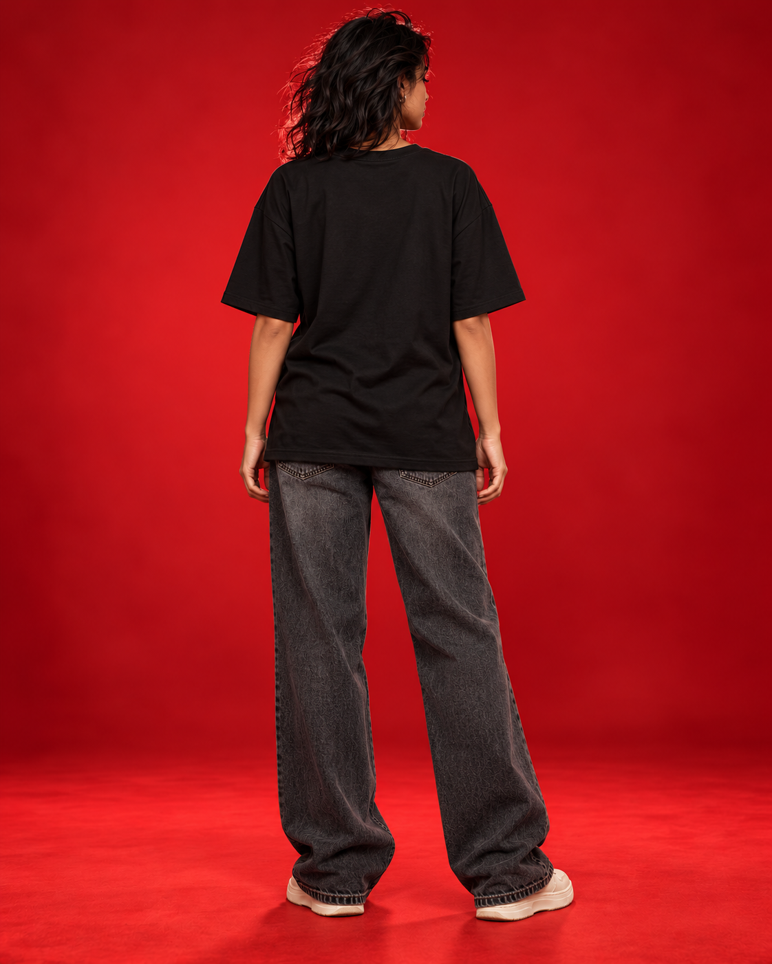 Moonlit Rebel black womens oversized tee back