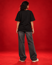 Moonlit Rebel black womens oversized tee back