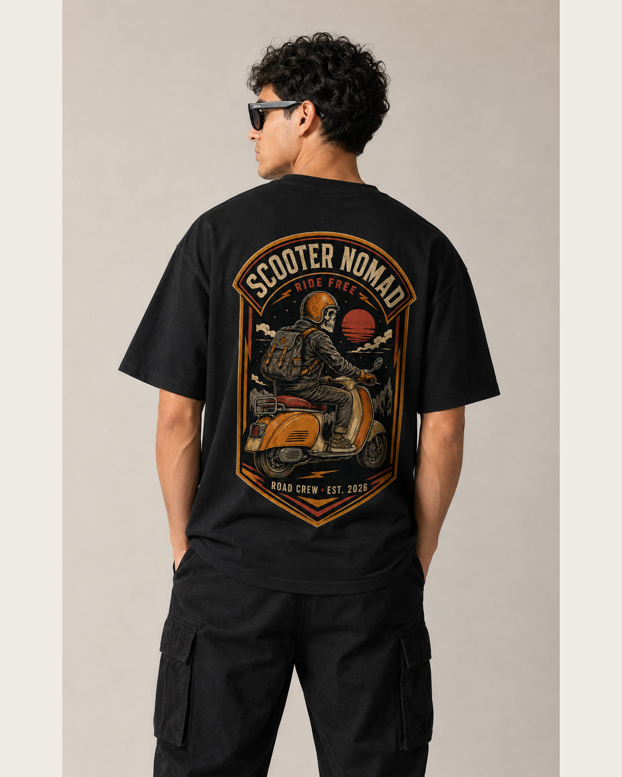 MOTO CULTURE SCOOTER NOMAD oversized T-shirt back design close-up