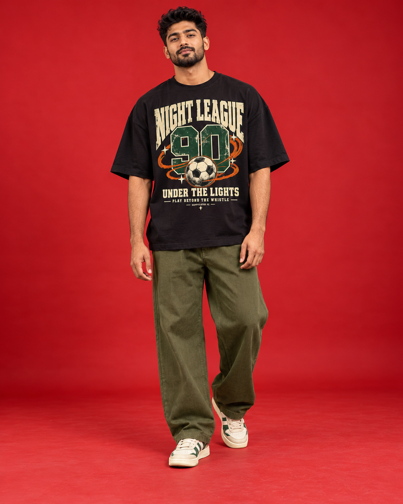 NIGHT LEAGUE 90 — MEN'S BLACK OVERSIZED T-SHIRT