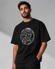 Night Rider Orbit black oversized T-shirt close-up