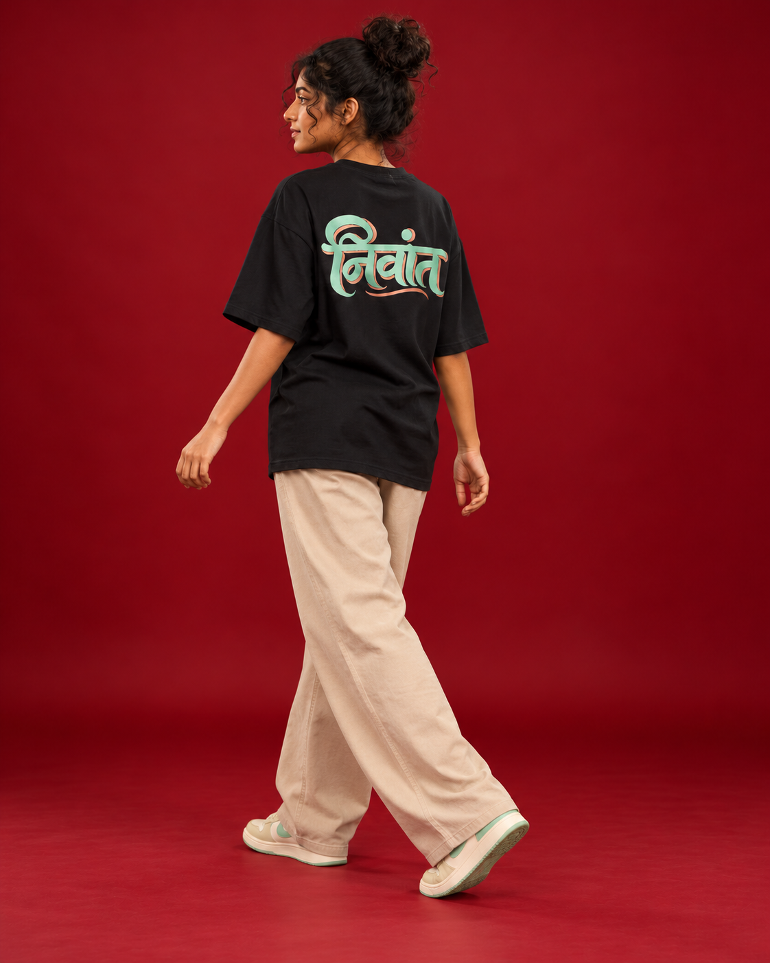 NIVANT Marathi typography black tee Side view