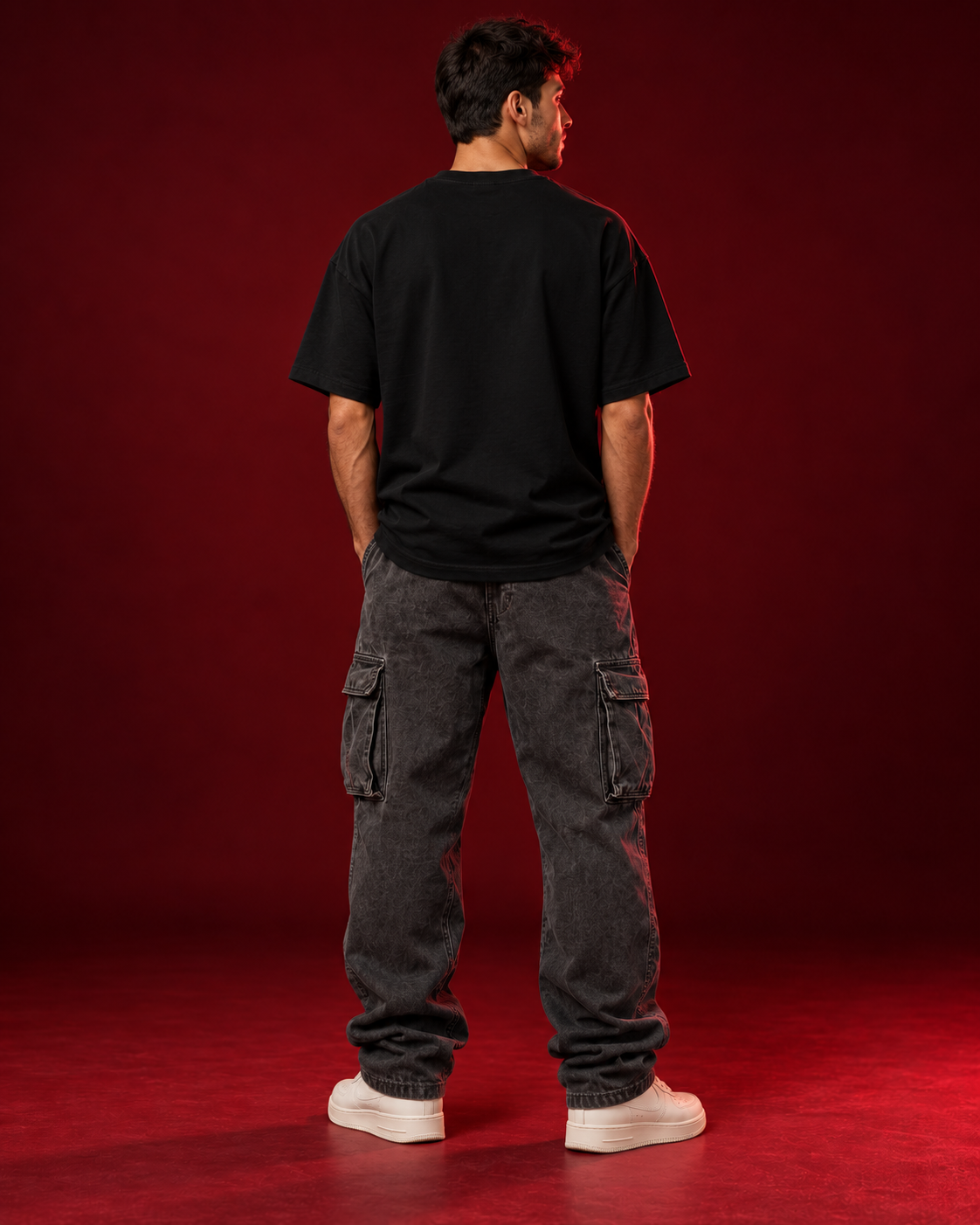 NO MAP STILL MOVING black oversized T-shirt back view
