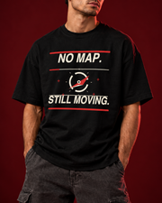 NO MAP STILL MOVING black oversized T-shirt detail view