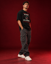 NO MAP STILL MOVING black oversized T-shirt side view