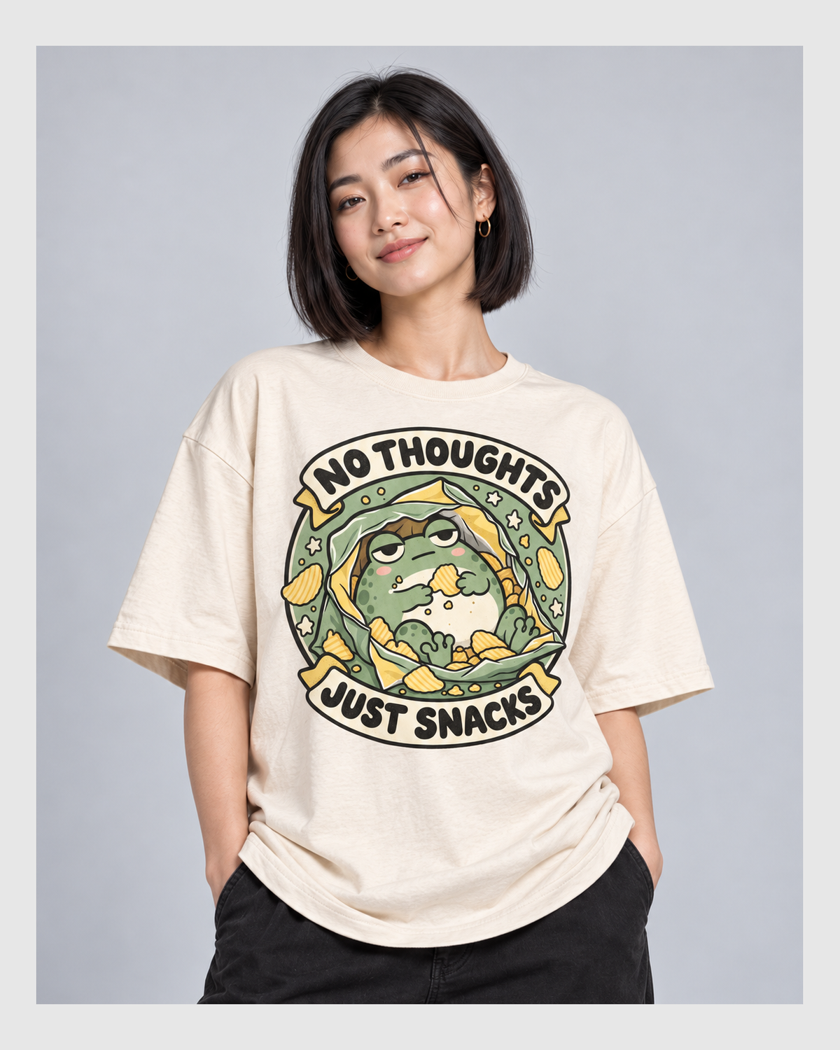 NO THOUGHTS JUST SNACKS OVERSIZED T-SHIRT close-up featured