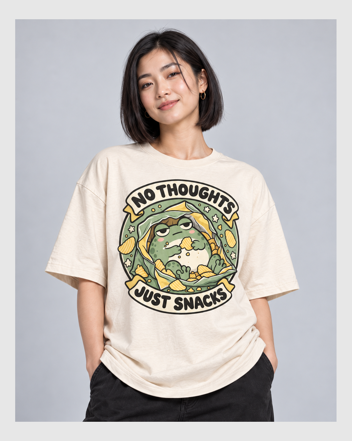 NO THOUGHTS JUST SNACKS OVERSIZED T-SHIRT close-up featured