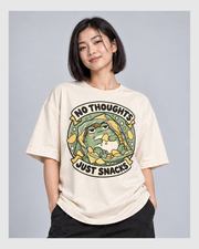 NO THOUGHTS JUST SNACKS OVERSIZED T-SHIRT close-up featured