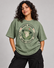 NOPE MODE WOMEN'S OVERSIZED T-SHIRT in Sage Green – close-up