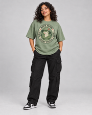 NOPE MODE WOMEN'S OVERSIZED T-SHIRT in Sage Green – full front
