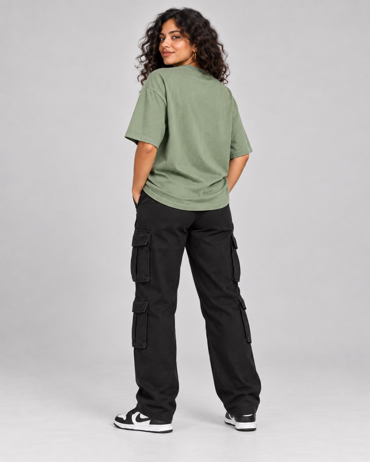 NOPE MODE WOMEN'S OVERSIZED T-SHIRT in Sage Green – clean back