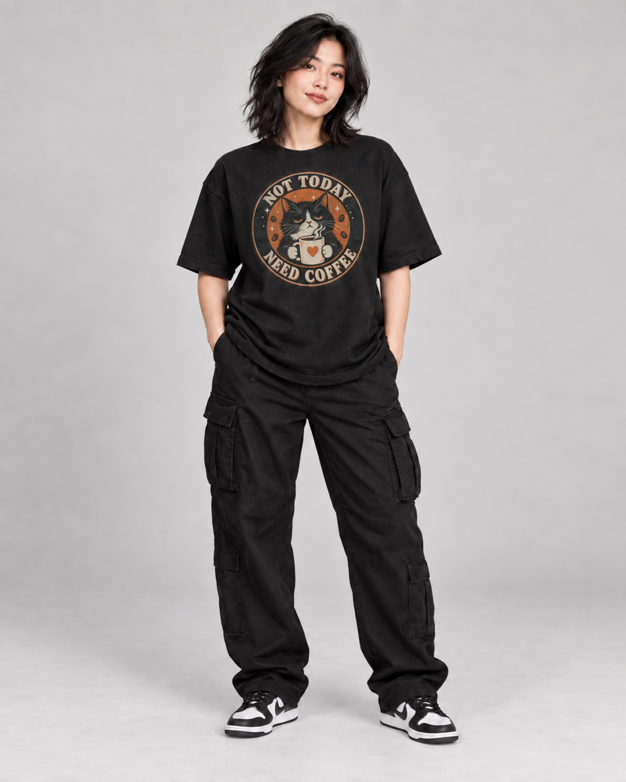 NOT TODAY NEED COFFEE WOMEN'S OVERSIZED T-SHIRT in Black – full front