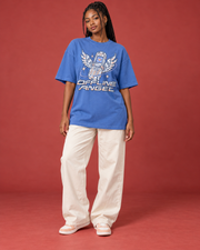OFFLINE ANGEL women's blue oversized Y2K tee front
