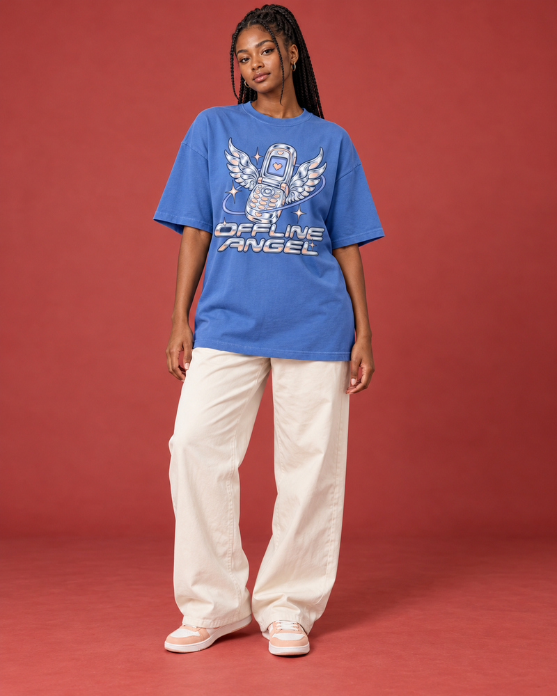 OFFLINE ANGEL — WOMEN'S BLUE OVERSIZED T-SHIRT