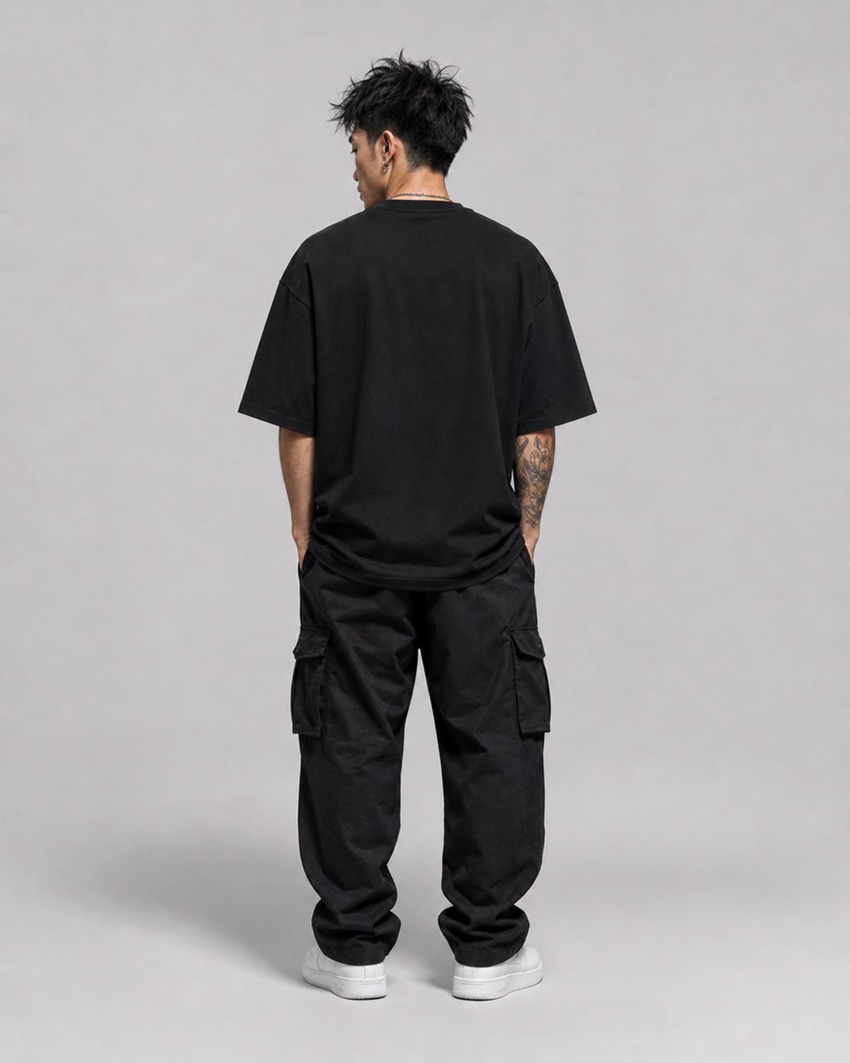 Black oversized T-shirt blank back view