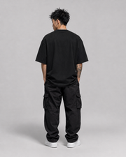 Black oversized T-shirt blank back view