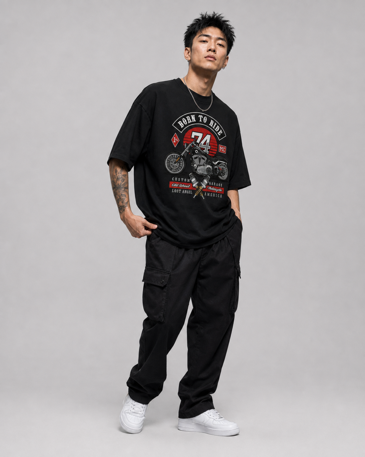 Old School 74 Born To Ride oversized T-shirt three-quarter view