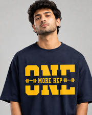 ONE MORE REP Navy Blue Oversized T-Shirt Close-Up