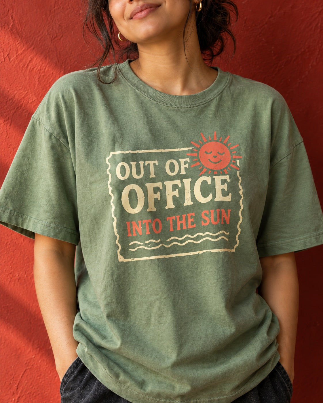 Print close-up of Out of Office tee