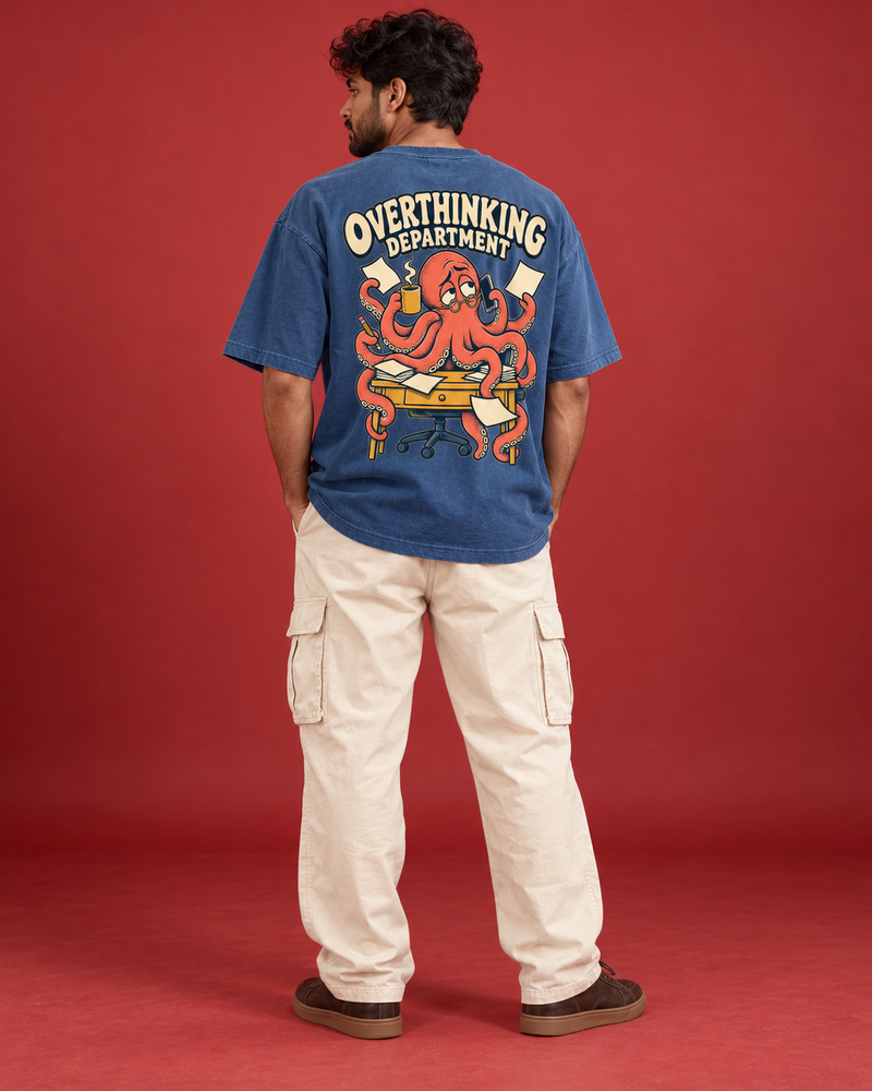 OVERTHINKING DEPARTMENT — MEN'S BLUE OVERSIZED T-SHIRT