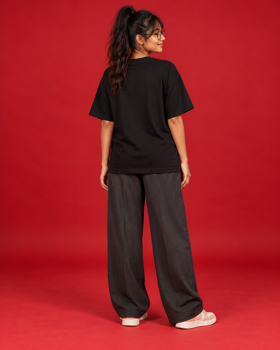 Overthinking Department women's black oversized T-shirt plain back view