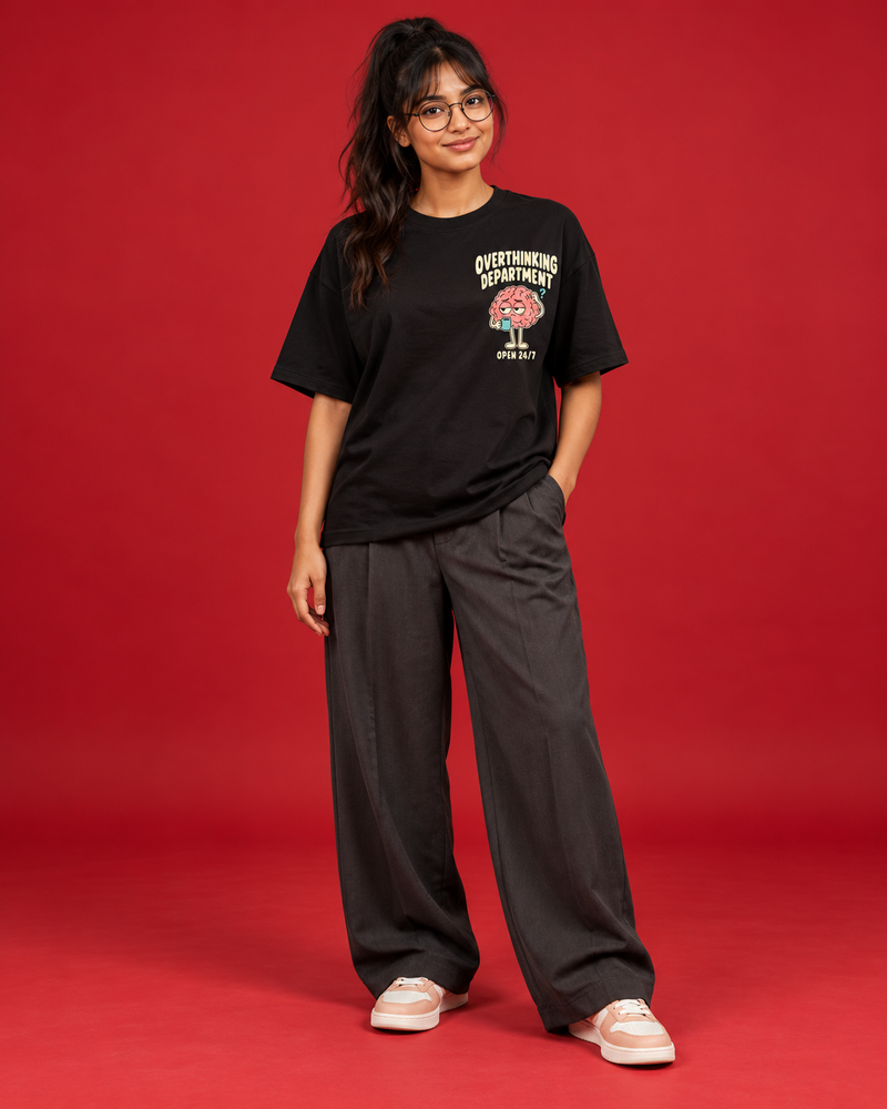 OVERTHINKING DEPARTMENT — WOMEN'S BLACK OVERSIZED T-SHIRT