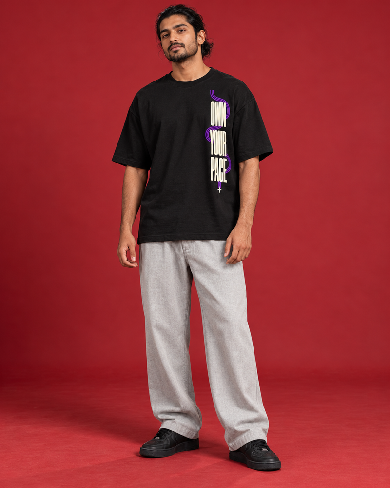 OWN YOUR PACE — MEN'S BLACK OVERSIZED T-SHIRT