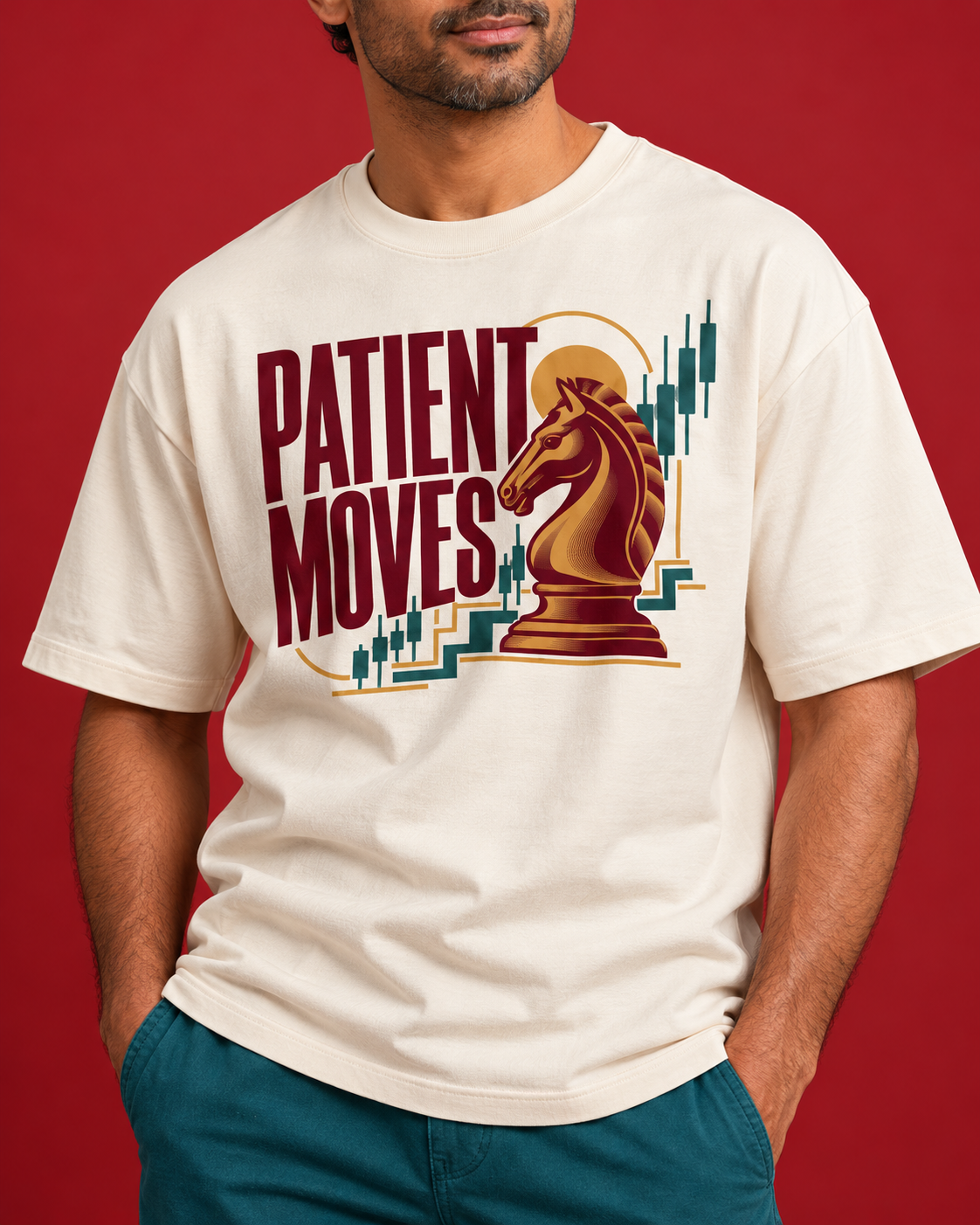 PATIENT MOVES chess knight trading print cotton close-up