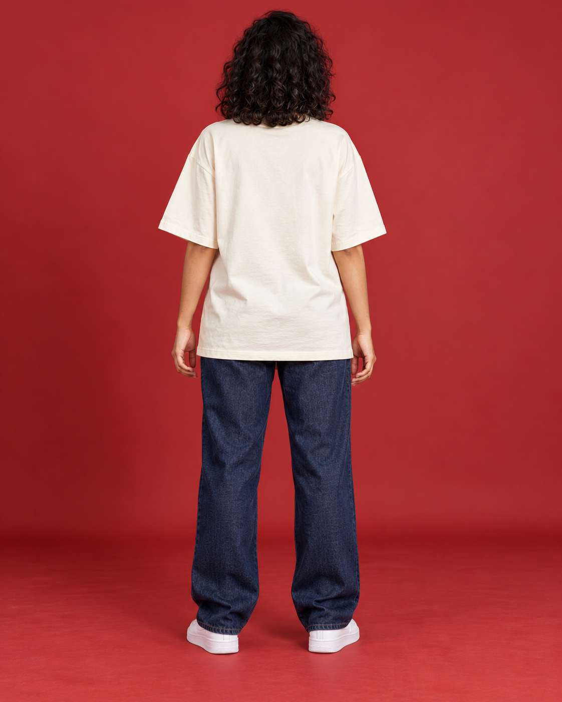 PIXEL BLOOM women's off-white oversized tee plain back