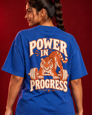 POWER IN PROGRESS women's tee Tiger print close-up