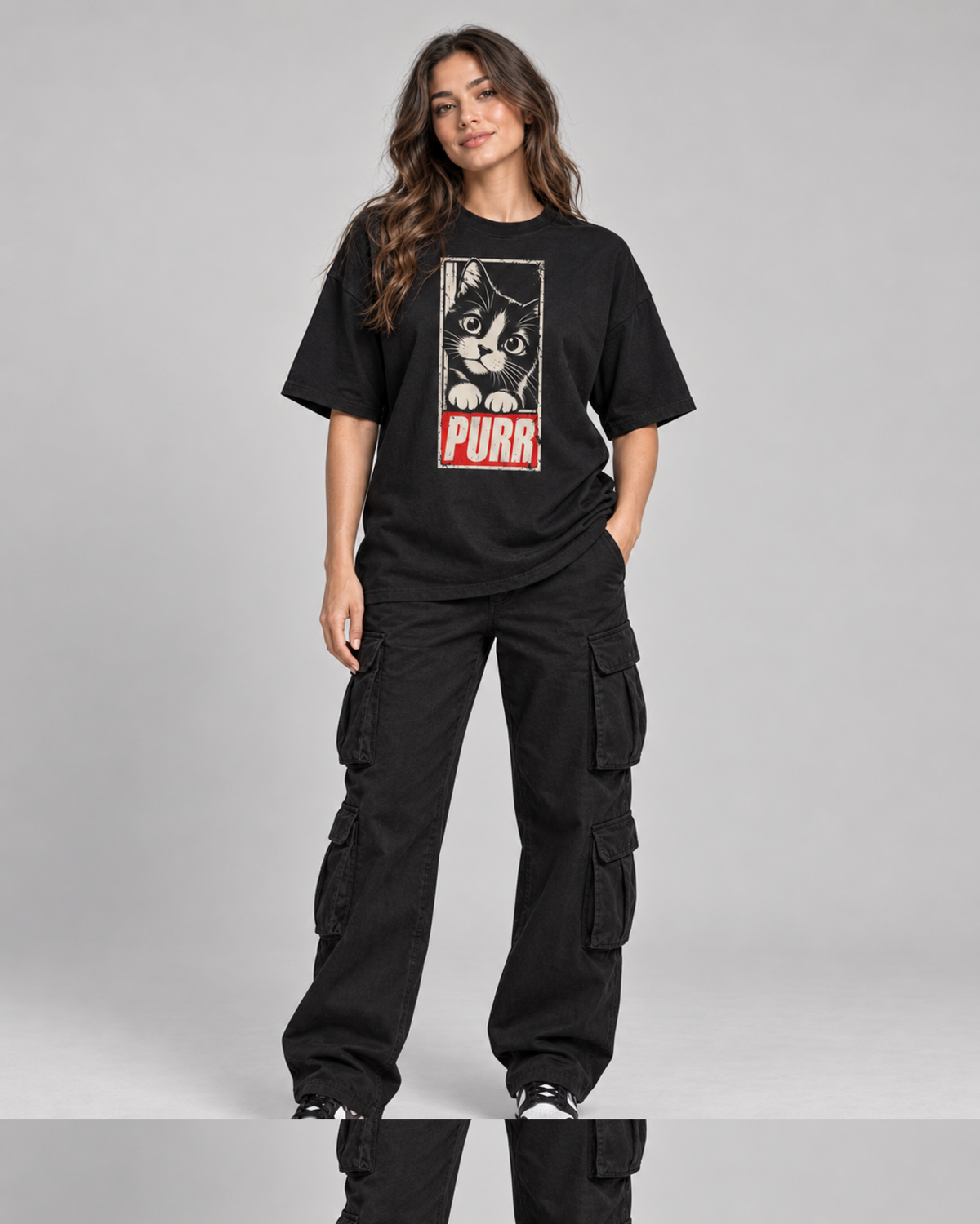 PURR Cat Women's Oversized T-shirt full front