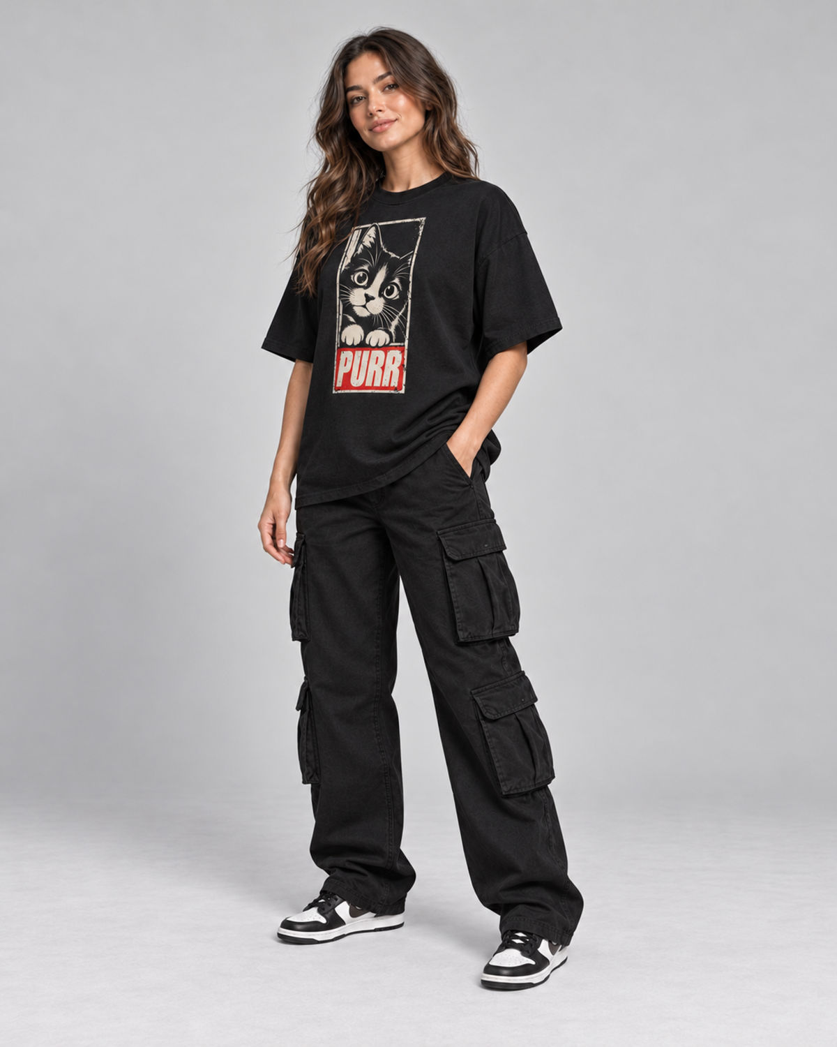 PURR Cat Women's Oversized T-shirt three-quarter view