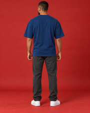 QUIET EDGE men's blue oversized tee plain back