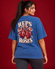 REPS & ROSES cream burgundy boxing gloves roses back print close-up