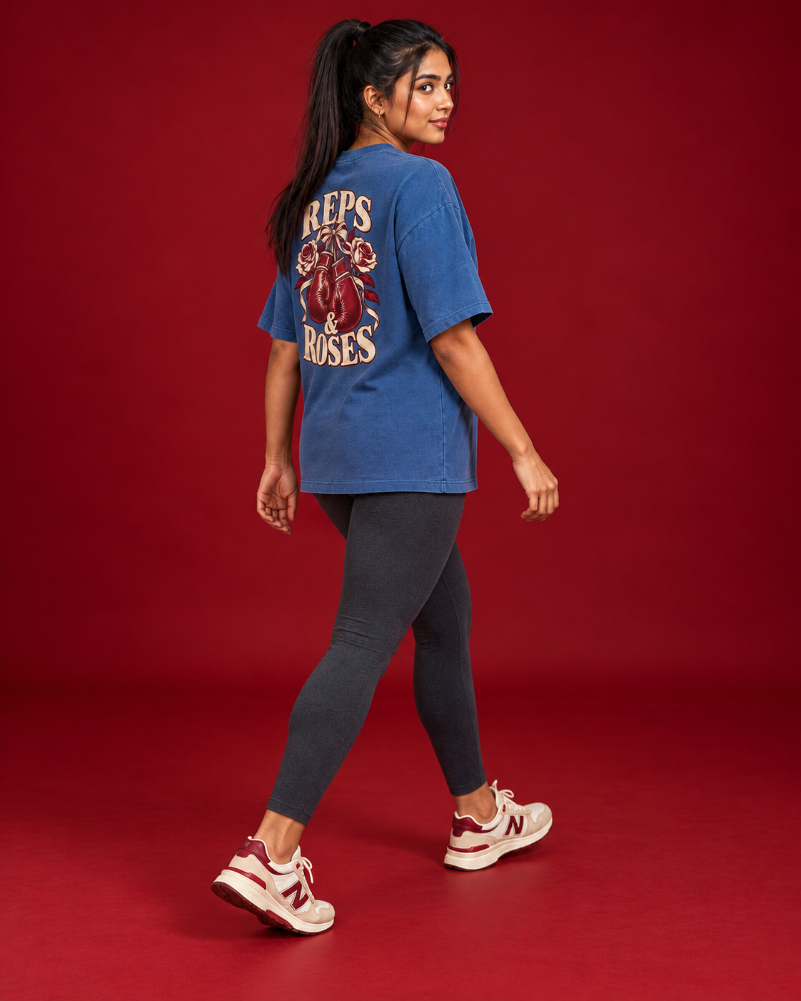 REPS & ROSES blue women's tee three quarter rear side