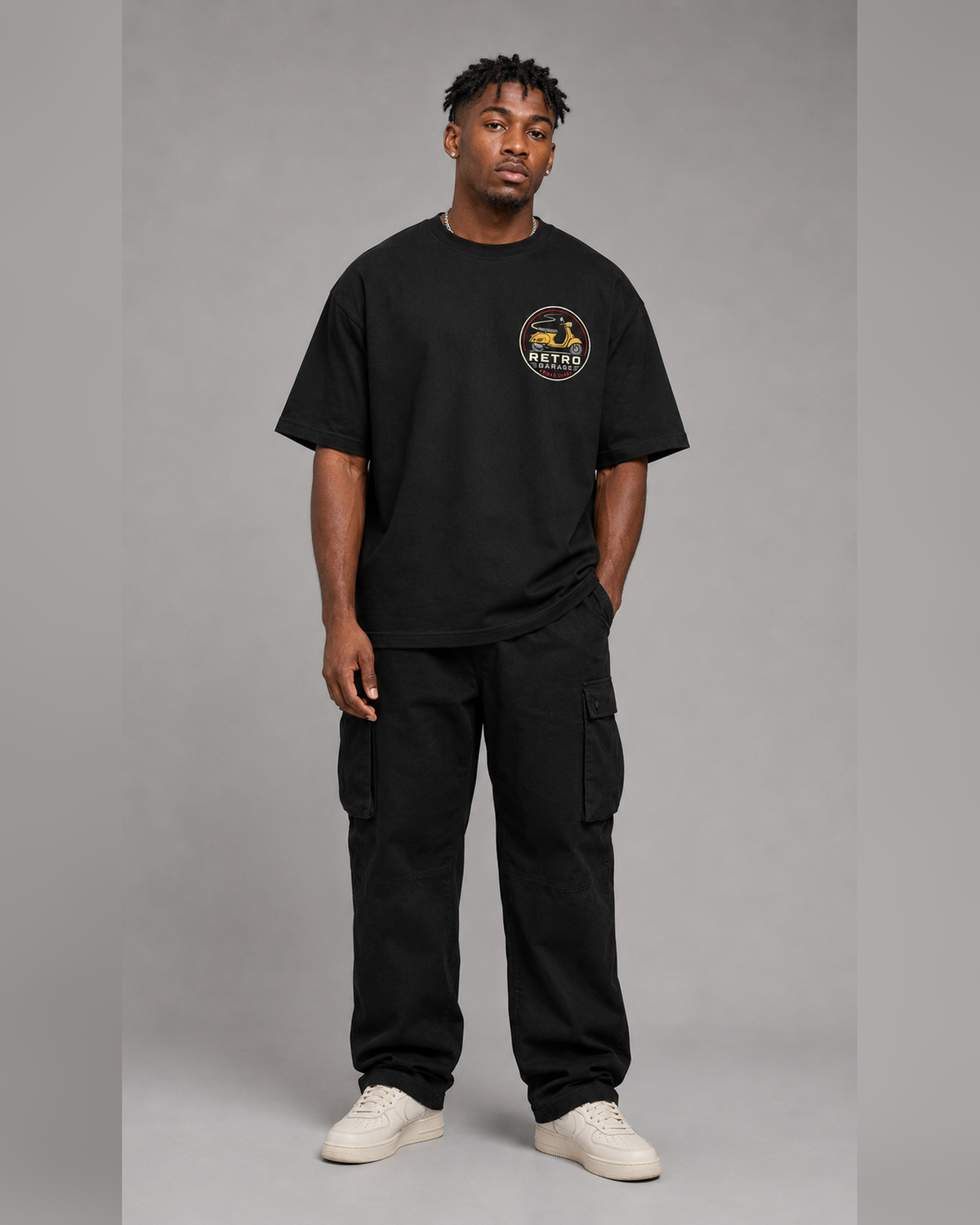 Retro Garage Classic Road black oversized t-shirt full front