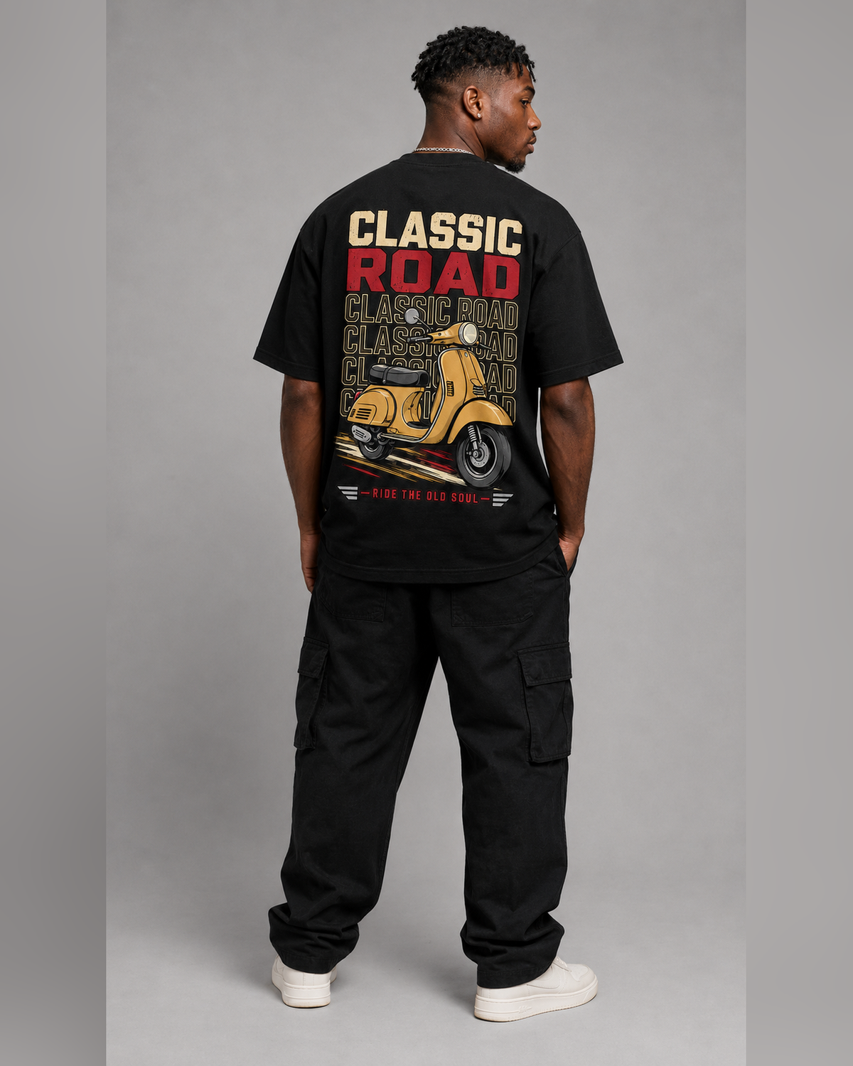 Retro Garage Classic Road black oversized t-shirt full back