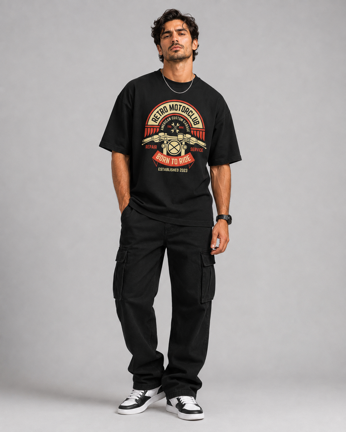 Retro Motorclub black oversized T-shirt front